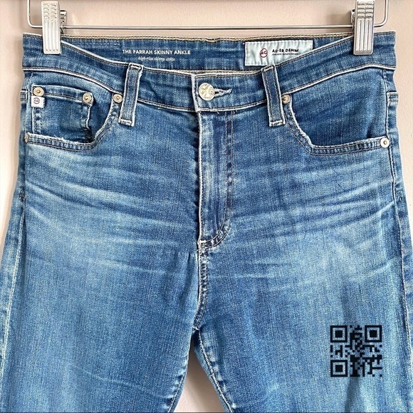 AG Adriano Goldschmied Blue Distressed Farrah High Rise Skinny Ankle Jeans - 28R - Picture 3 of 10